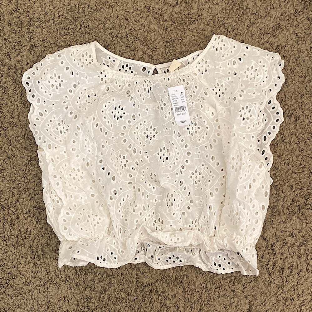 Lace Short Sleeve Crop Top Blouse - White Floral Lace Pacsun - New with tags